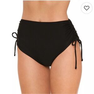 Juniors' Ninety-Nine° High-Waist Black Ruched Swim Bottom Size L